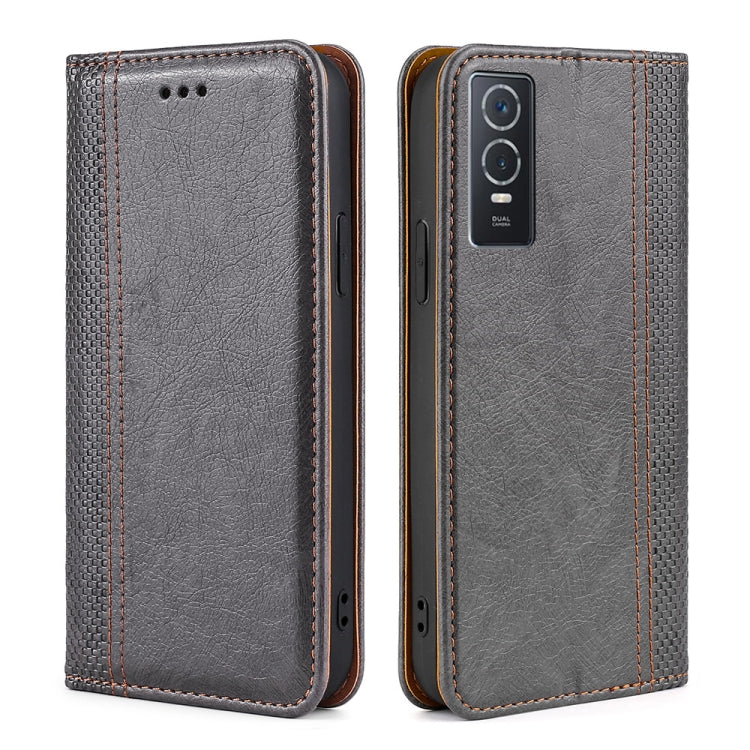 For vivo Y76s China / Y74s Grid Texture Magnetic Flip Leather Phone Case