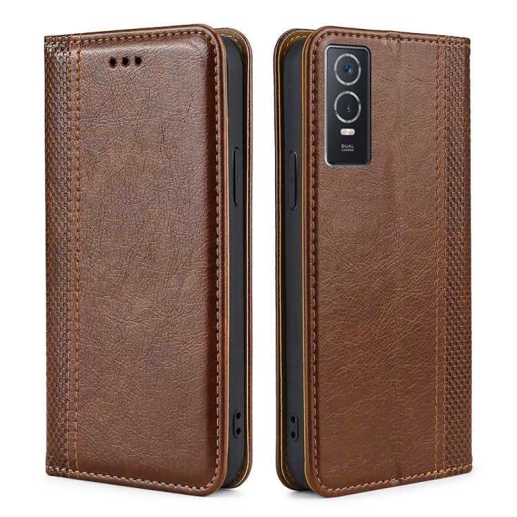 For vivo Y76s China / Y74s Grid Texture Magnetic Flip Leather Phone Case