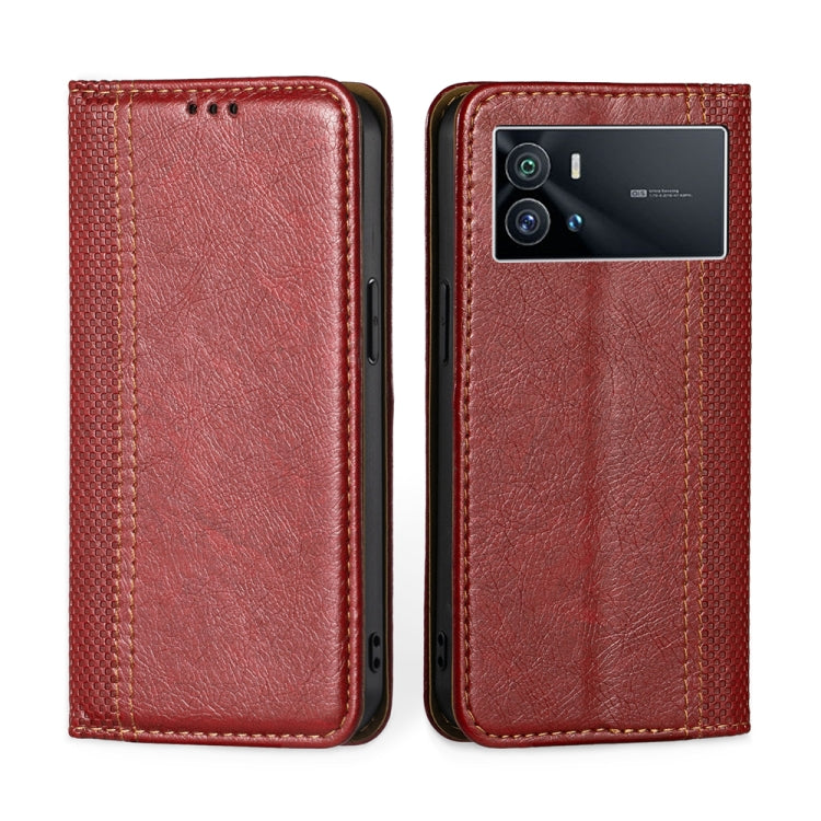 For vivo iQOO 9 5G Grid Texture Magnetic Flip Leather Phone Case