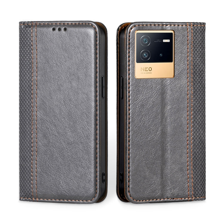 For vivo iQOO Neo6 5G Grid Texture Magnetic Flip Leather Phone Case
