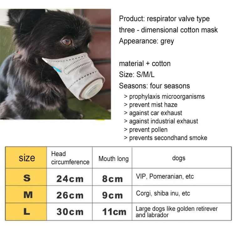 Breathable Dustproof Mask Pet Dog Mouth Air Filtration Mask, Size:S 24cm x 8cm(Grey)