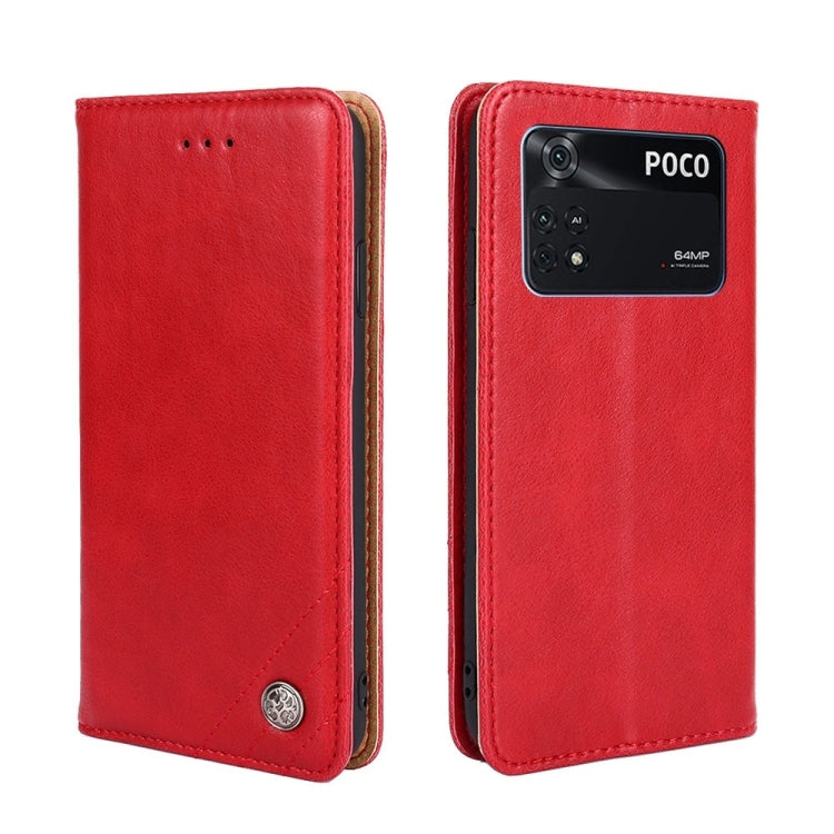 For Xiaomi Poco M4 Pro Non-Magnetic Retro Texture Leather Phone Case