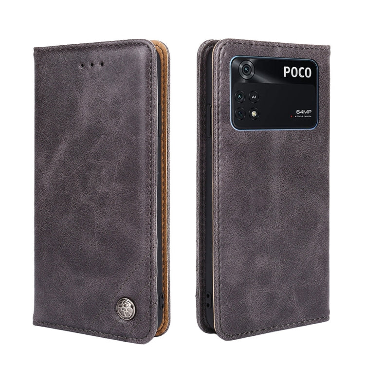 For Xiaomi Poco M4 Pro Non-Magnetic Retro Texture Leather Phone Case