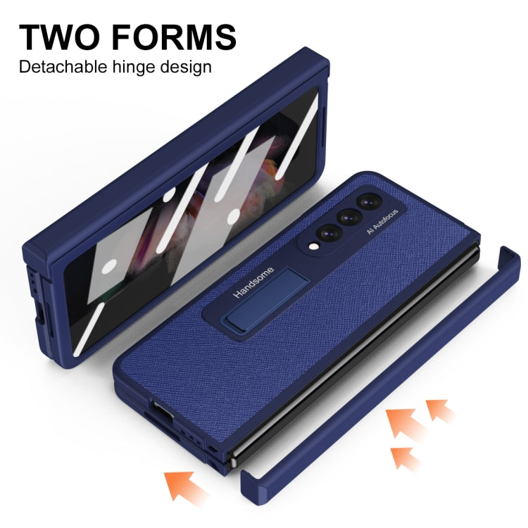 For Samsung Galaxy Z Fold3 Integrated  Cross Texture Hinge Full Coverage Flip Phone Case