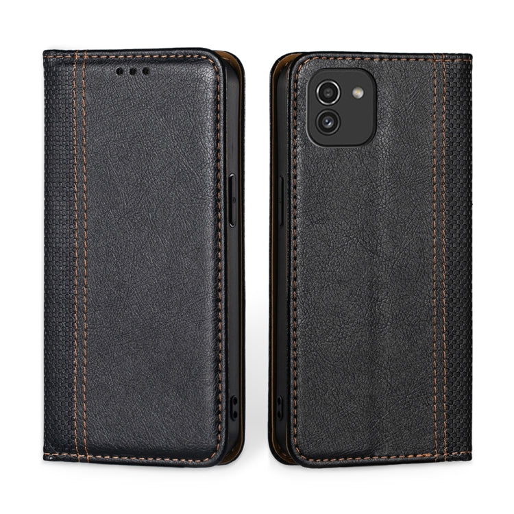 For Samsung Galaxy A03 166mm Grid Texture Magnetic Flip Leather Phone Case
