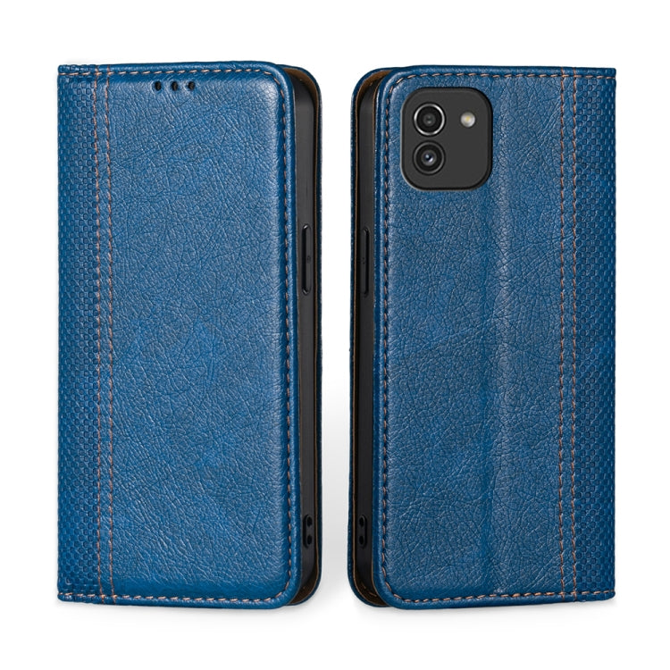 For Samsung Galaxy A03 166mm Grid Texture Magnetic Flip Leather Phone Case