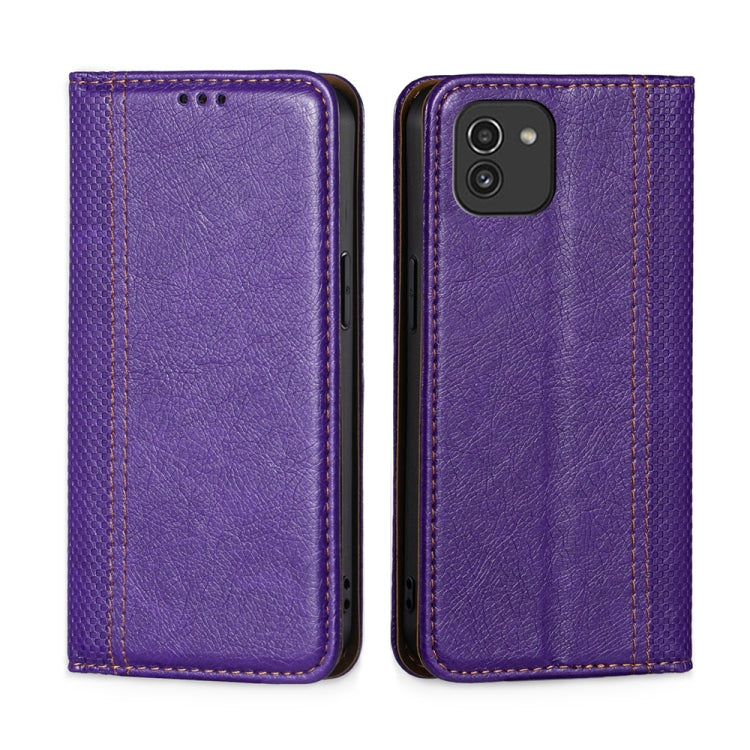For Samsung Galaxy A03 166mm Grid Texture Magnetic Flip Leather Phone Case