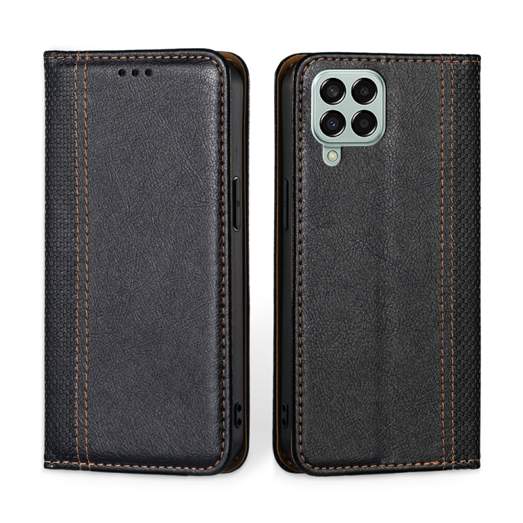 For Samsung Galaxy M33 5G Grid Texture Magnetic Flip Leather Phone Case