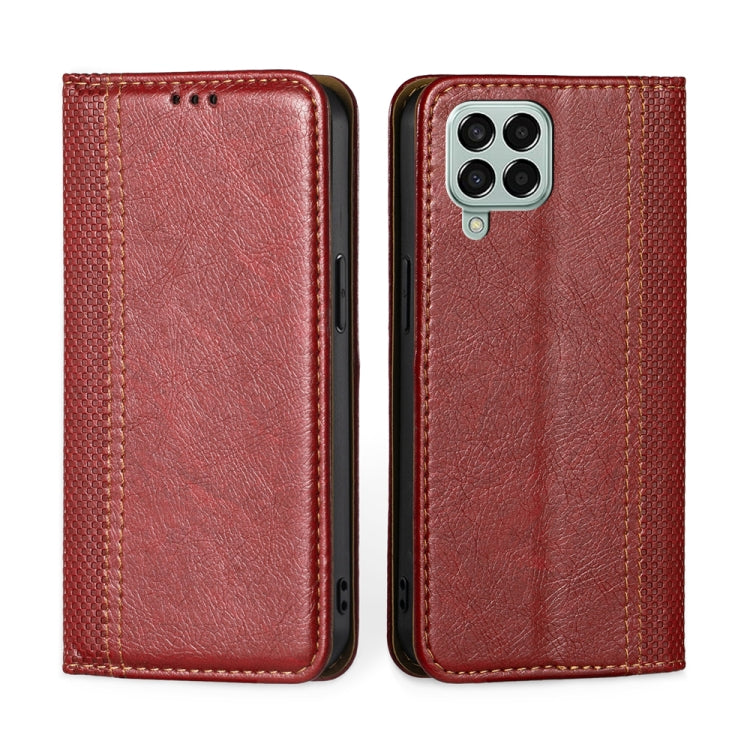 For Samsung Galaxy M33 5G Grid Texture Magnetic Flip Leather Phone Case