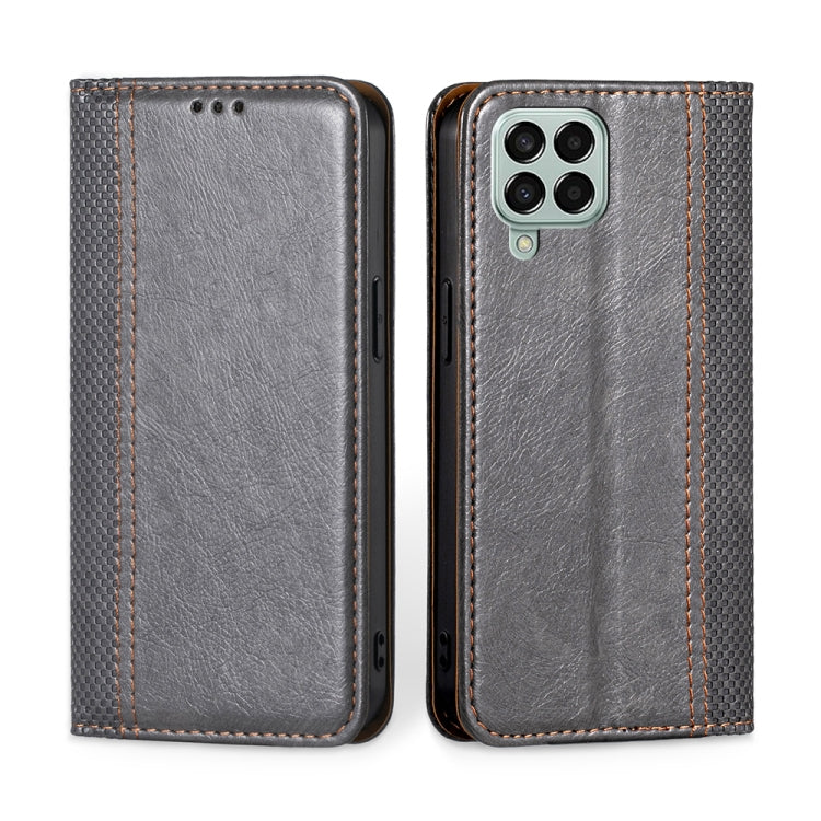 For Samsung Galaxy M33 5G Grid Texture Magnetic Flip Leather Phone Case