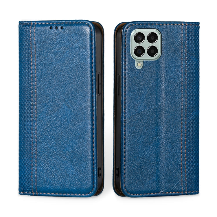 For Samsung Galaxy M33 5G Grid Texture Magnetic Flip Leather Phone Case