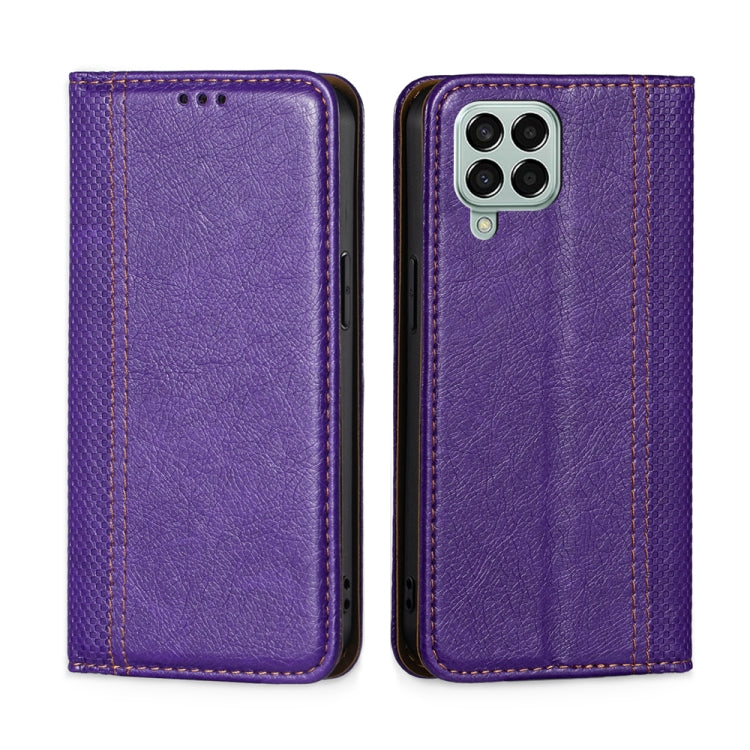 For Samsung Galaxy M33 5G Grid Texture Magnetic Flip Leather Phone Case