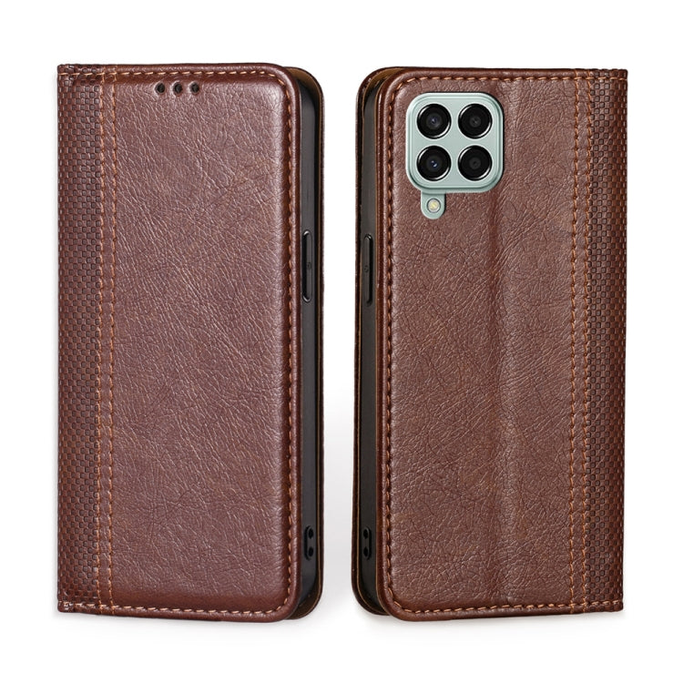 For Samsung Galaxy M33 5G Grid Texture Magnetic Flip Leather Phone Case