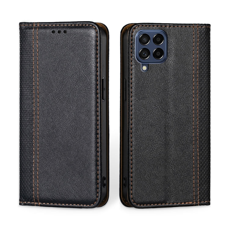 For Samsung Galaxy M53 5G Grid Texture Magnetic Flip Leather Phone Case