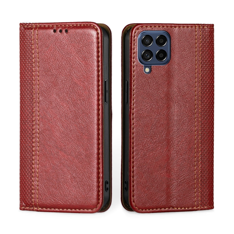 For Samsung Galaxy M53 5G Grid Texture Magnetic Flip Leather Phone Case