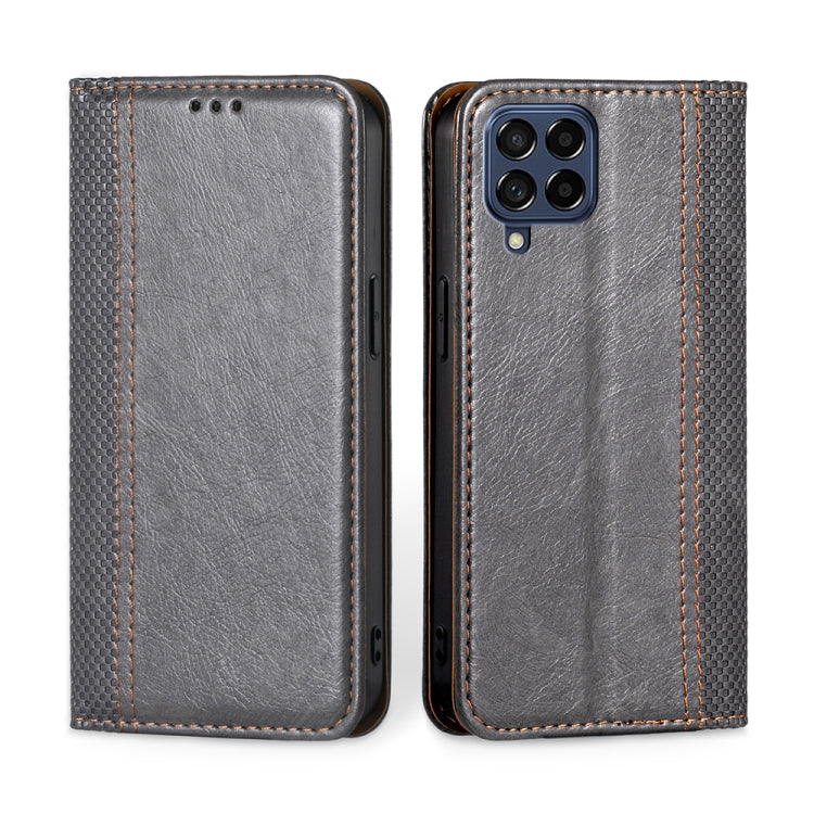 For Samsung Galaxy M53 5G Grid Texture Magnetic Flip Leather Phone Case