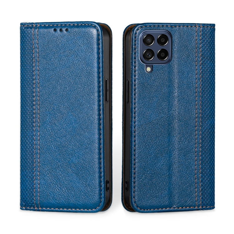 For Samsung Galaxy M53 5G Grid Texture Magnetic Flip Leather Phone Case