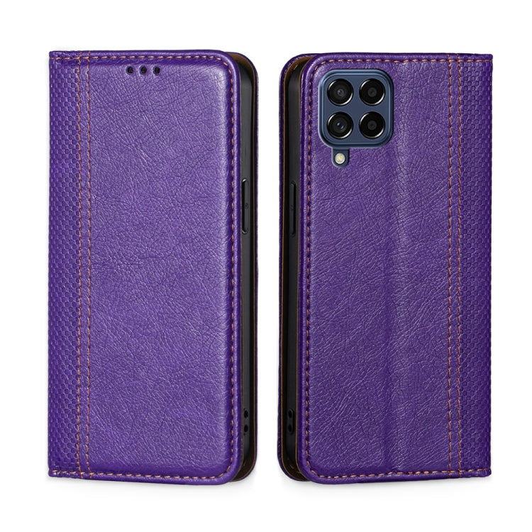 For Samsung Galaxy M53 5G Grid Texture Magnetic Flip Leather Phone Case