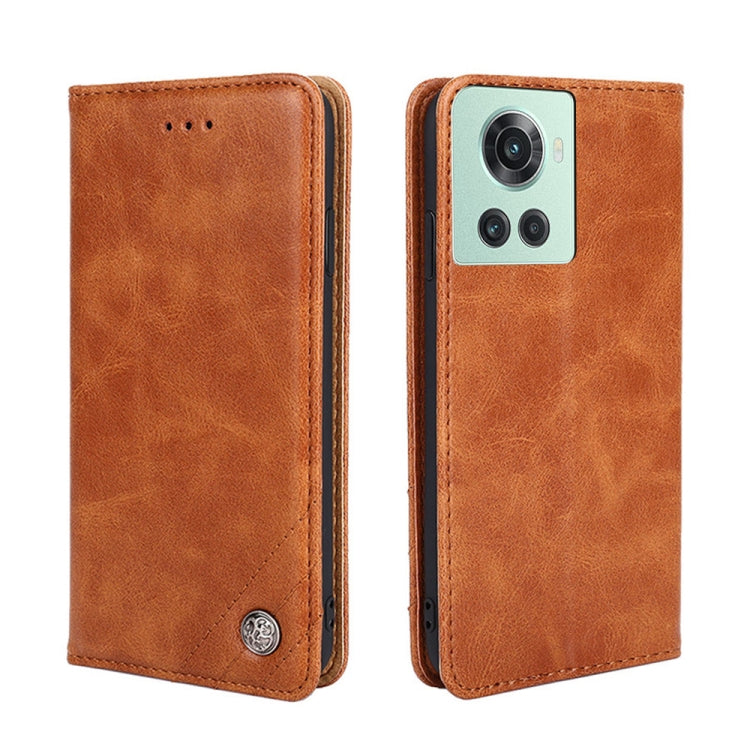 For OnePlus Ace/10R Non-Magnetic Retro Texture Horizontal Flip Leather Phone Case