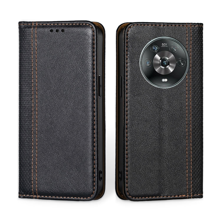 For Honor Magic4 Grid Texture Magnetic Flip Leather Phone Case