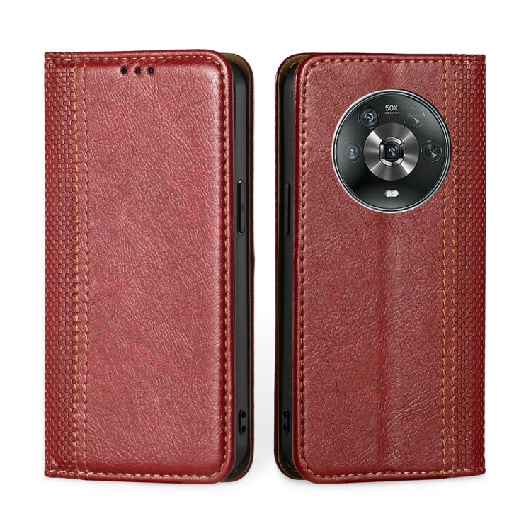For Honor Magic4 Grid Texture Magnetic Flip Leather Phone Case