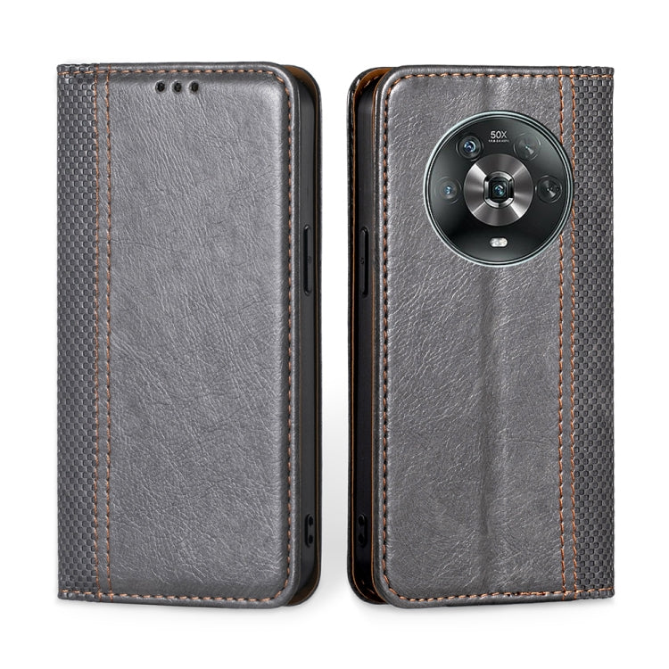 For Honor Magic4 Grid Texture Magnetic Flip Leather Phone Case