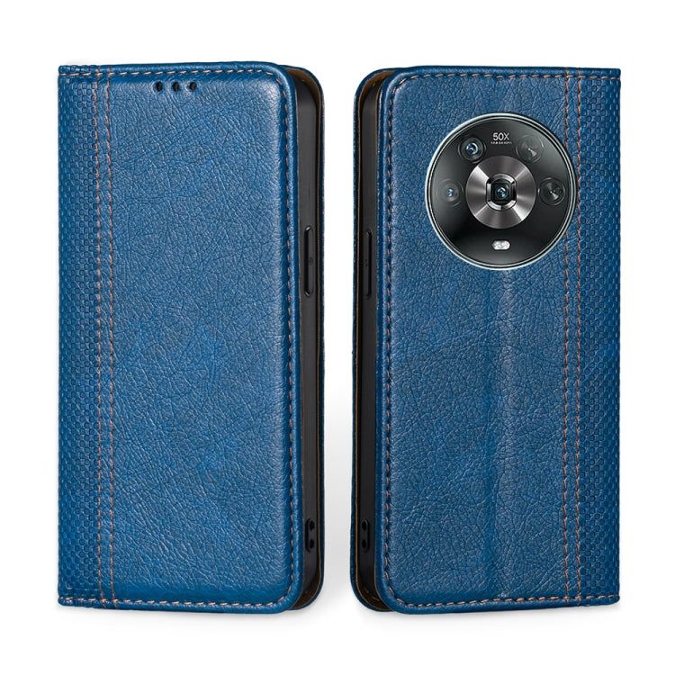 For Honor Magic4 Grid Texture Magnetic Flip Leather Phone Case