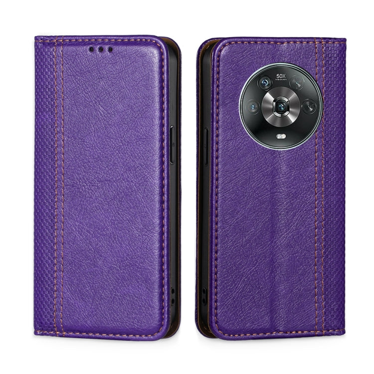 For Honor Magic4 Grid Texture Magnetic Flip Leather Phone Case
