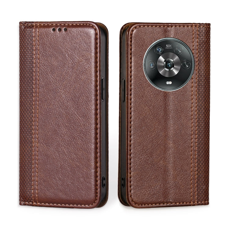 For Honor Magic4 Grid Texture Magnetic Flip Leather Phone Case
