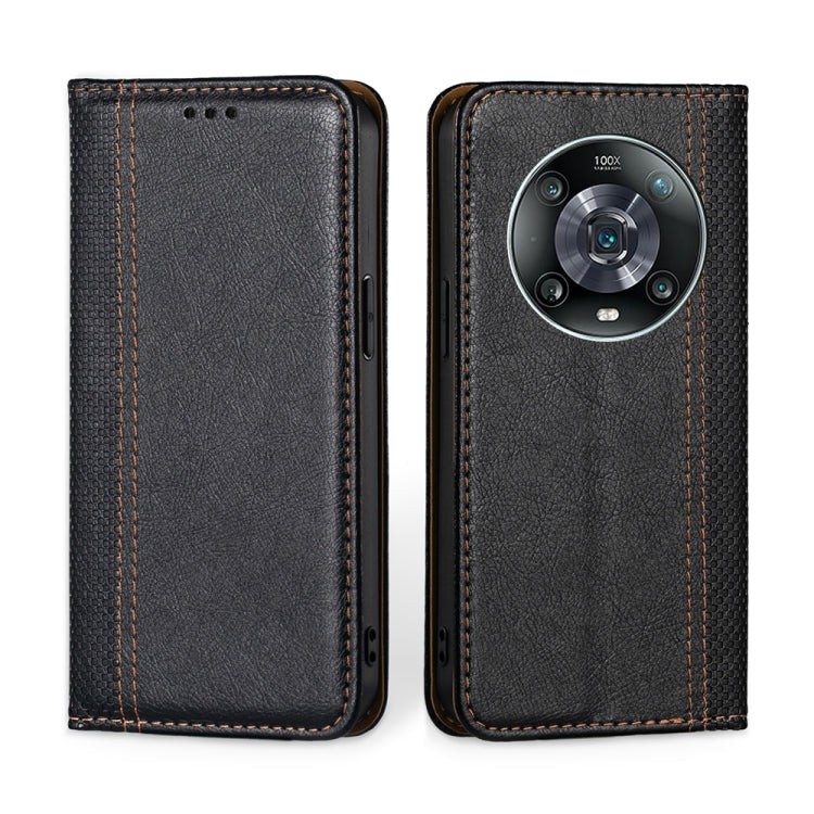 For Honor Magic4 Pro Grid Texture Magnetic Flip Leather Phone Case
