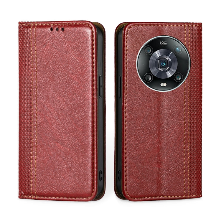 For Honor Magic4 Pro Grid Texture Magnetic Flip Leather Phone Case