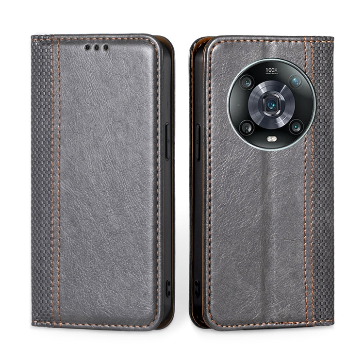 For Honor Magic4 Pro Grid Texture Magnetic Flip Leather Phone Case