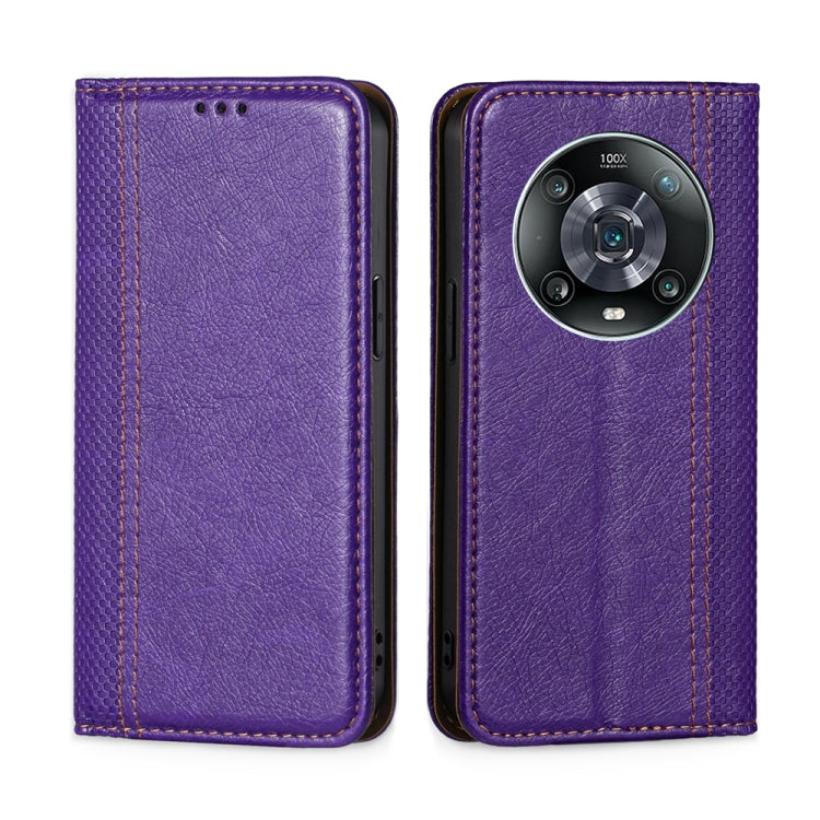 For Honor Magic4 Pro Grid Texture Magnetic Flip Leather Phone Case