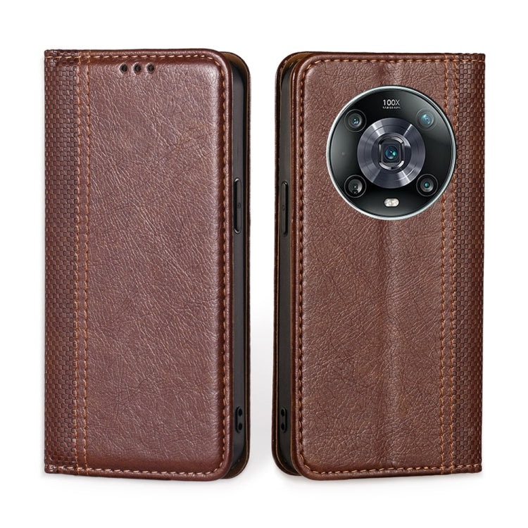 For Honor Magic4 Pro Grid Texture Magnetic Flip Leather Phone Case