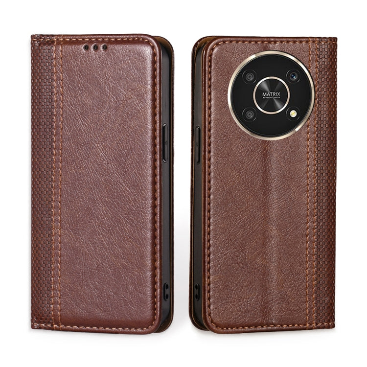 For Honor X30 Grid Texture Magnetic Flip Leather Phone Case