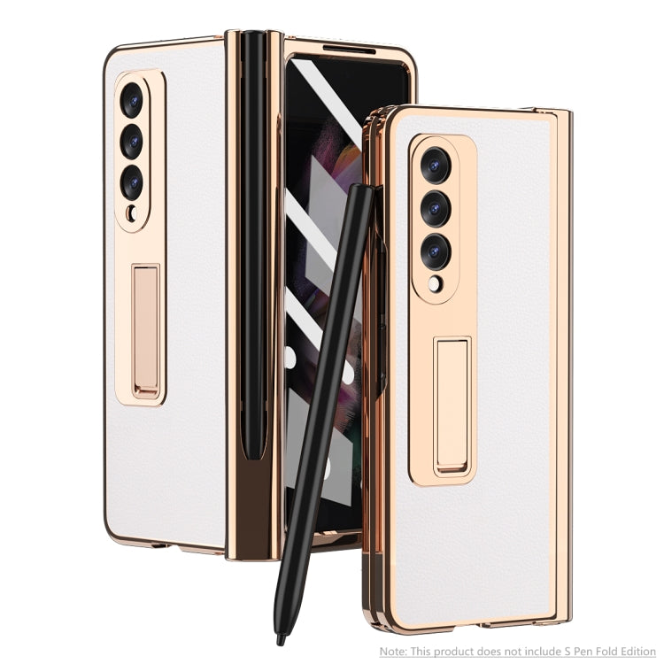 For Samsung Galaxy Z Fold3 Litchi Texture Integrated Electroplating Hinge Flip Phone Case with Pen Slot