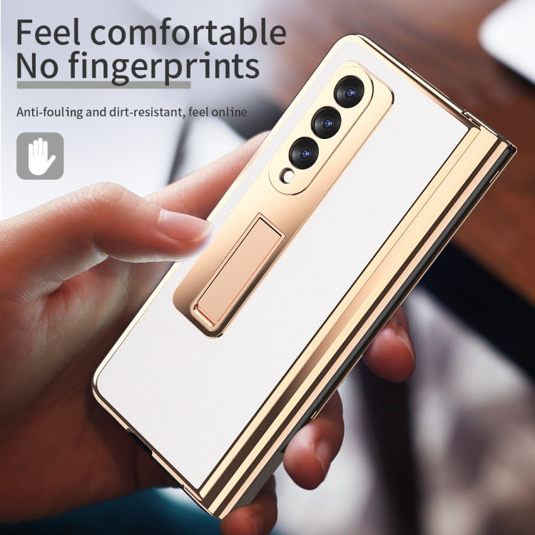 For Samsung Galaxy Z Fold3 Litchi Texture Integrated Electroplating Hinge Flip Phone Case with Pen Slot