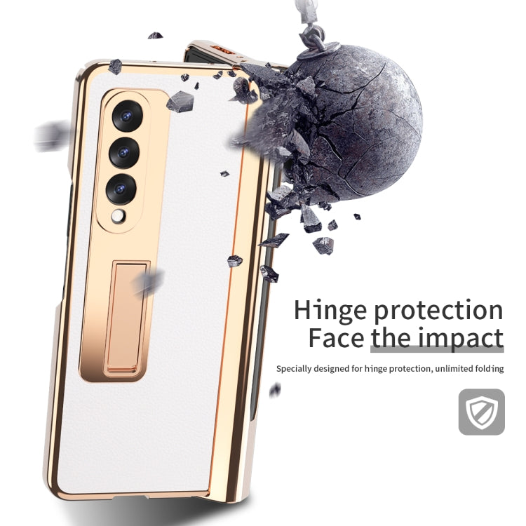For Samsung Galaxy Z Fold3 Litchi Texture Integrated Electroplating Hinge Flip Phone Case with Pen Slot