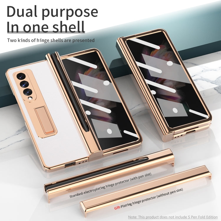 For Samsung Galaxy Z Fold3 Litchi Texture Integrated Electroplating Hinge Flip Phone Case with Pen Slot