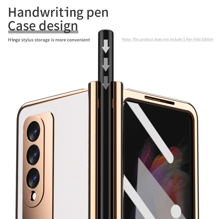 For Samsung Galaxy Z Fold3 Litchi Texture Integrated Electroplating Hinge Flip Phone Case with Pen Slot