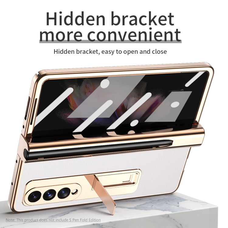 For Samsung Galaxy Z Fold3 Litchi Texture Integrated Electroplating Hinge Flip Phone Case with Pen Slot