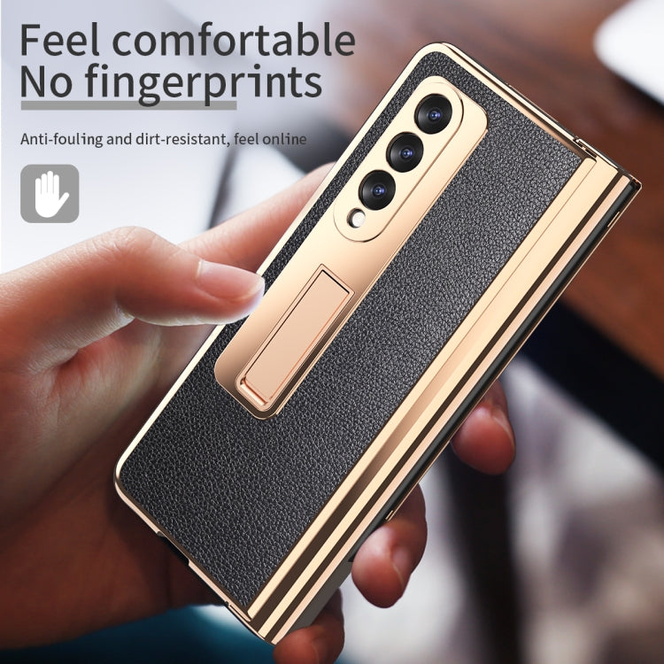For Samsung Galaxy Z Fold3 Litchi Texture Integrated Electroplating Hinge Flip Phone Case with Pen Slot