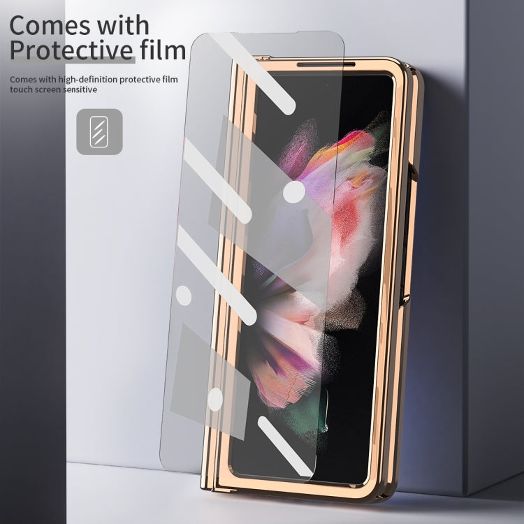 For Samsung Galaxy Z Fold3 Litchi Texture Integrated Electroplating Hinge Flip Phone Case with Pen Slot