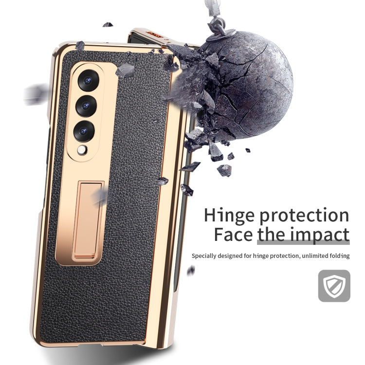 For Samsung Galaxy Z Fold3 Litchi Texture Integrated Electroplating Hinge Flip Phone Case with Pen Slot