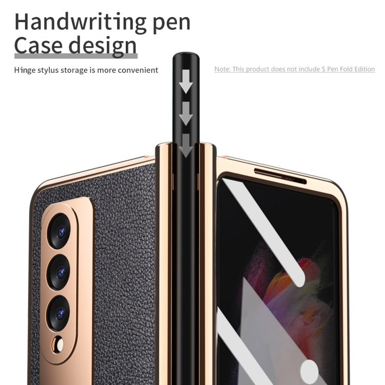 For Samsung Galaxy Z Fold3 Litchi Texture Integrated Electroplating Hinge Flip Phone Case with Pen Slot