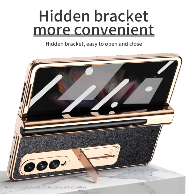 For Samsung Galaxy Z Fold3 Litchi Texture Integrated Electroplating Hinge Flip Phone Case with Pen Slot