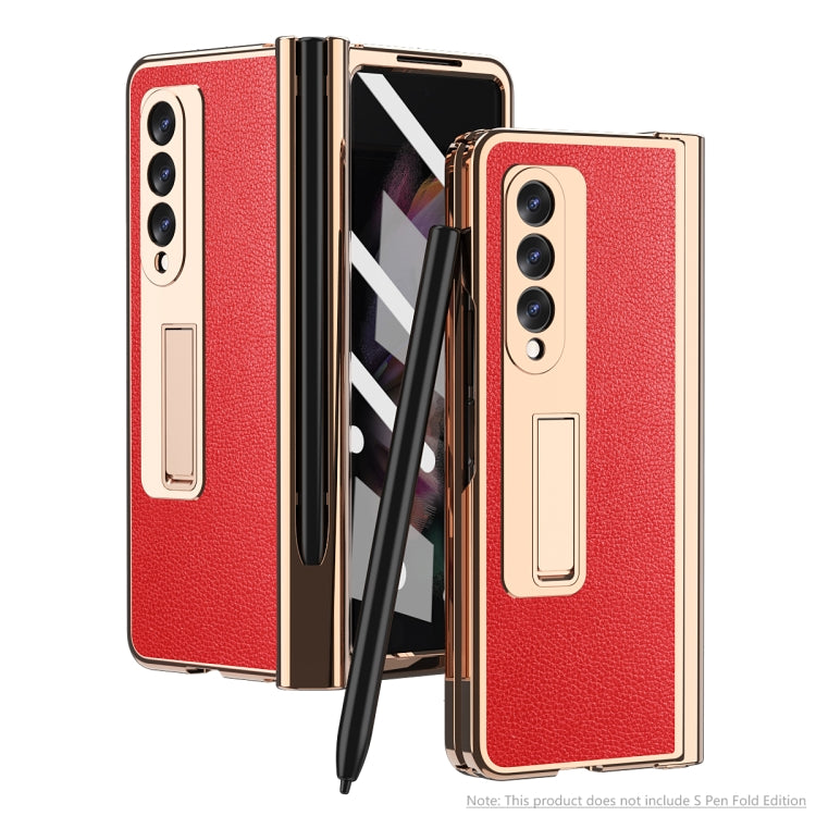 For Samsung Galaxy Z Fold3 Litchi Texture Integrated Electroplating Hinge Flip Phone Case with Pen Slot