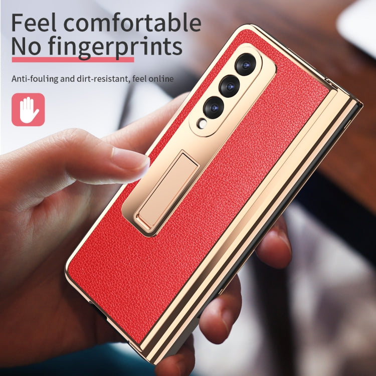 For Samsung Galaxy Z Fold3 Litchi Texture Integrated Electroplating Hinge Flip Phone Case with Pen Slot