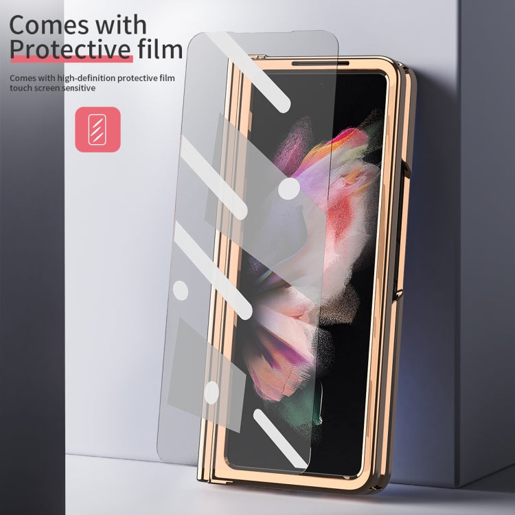 For Samsung Galaxy Z Fold3 Litchi Texture Integrated Electroplating Hinge Flip Phone Case with Pen Slot