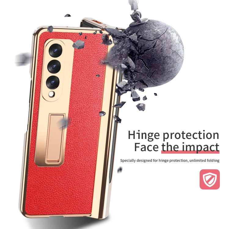 For Samsung Galaxy Z Fold3 Litchi Texture Integrated Electroplating Hinge Flip Phone Case with Pen Slot